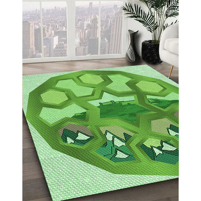 Patterned Dark Lime Green Rug in Family Room, pat1613grn