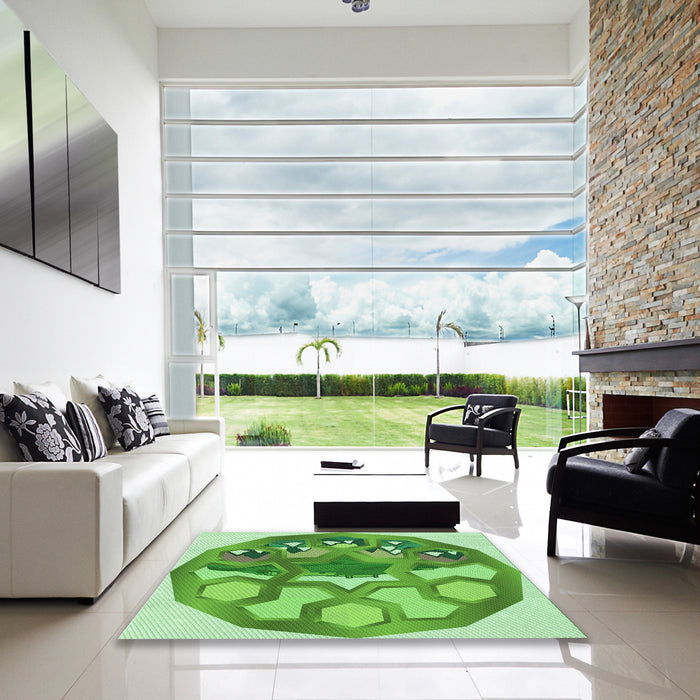 Square Patterned Dark Lime Green Rug in a Living Room, pat1613grn