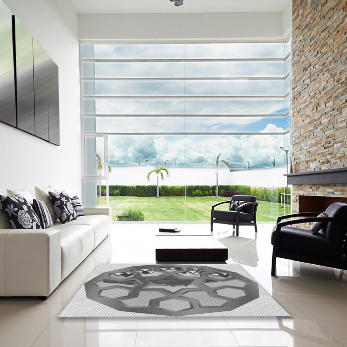 Square Patterned Silver Gray Rug in a Living Room, pat1613gry