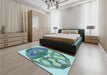 Round Machine Washable Transitional Tiffany Blue Rug in a Office, wshpat1613lblu