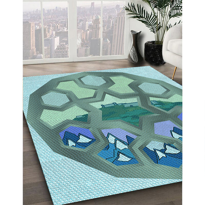 Patterned Tiffany Blue Rug in Family Room, pat1613lblu