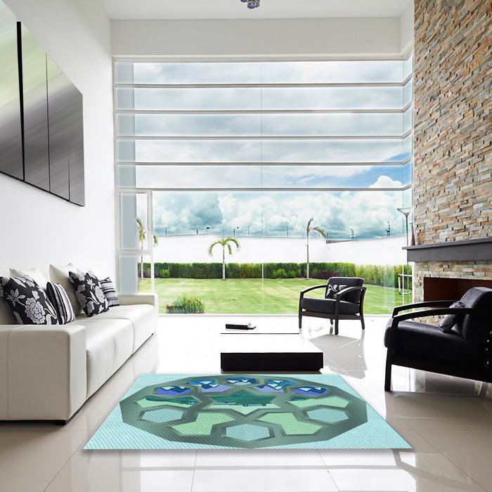 Square Patterned Tiffany Blue Rug in a Living Room, pat1613lblu