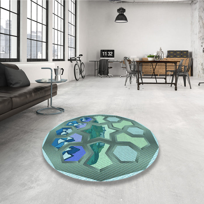 Round Patterned Tiffany Blue Rug in a Office, pat1613lblu