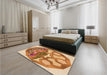 Patterned Mahogany Brown Rug in a Bedroom, pat1613org