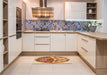 Patterned Mahogany Brown Rug in a Kitchen, pat1613org