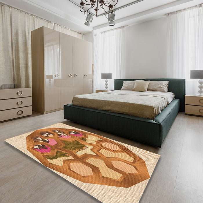 Round Machine Washable Transitional Mahogany Brown Rug in a Office, wshpat1613org