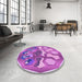 Round Patterned Pastel Purple Pink Rug in a Office, pat1613pur