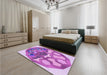 Round Machine Washable Transitional Pastel Purple Pink Rug in a Office, wshpat1613pur