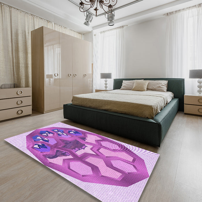 Round Machine Washable Transitional Pastel Purple Pink Rug in a Office, wshpat1613pur