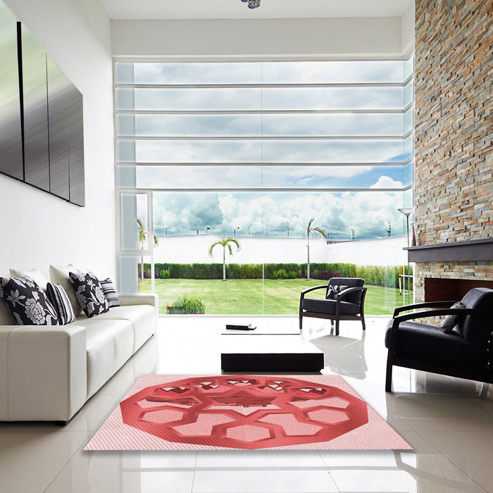 Square Patterned Pastel Pink Rug in a Living Room, pat1613rd