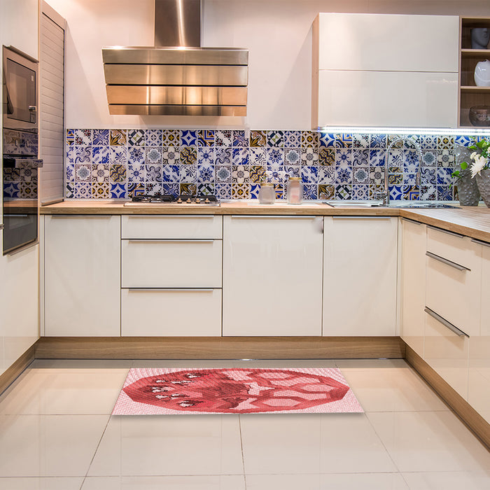 Patterned Pastel Pink Rug in a Kitchen, pat1613rd