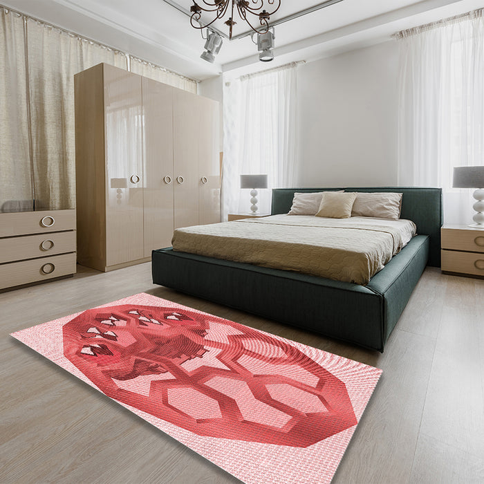 Round Machine Washable Transitional Pastel Pink Rug in a Office, wshpat1613rd