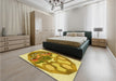 Patterned Bold Yellow Rug in a Bedroom, pat1613yw