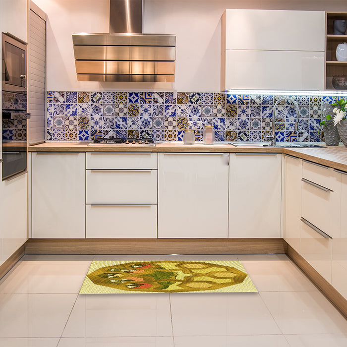 Patterned Bold Yellow Rug in a Kitchen, pat1613yw