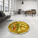 Round Patterned Bold Yellow Rug in a Office, pat1613yw