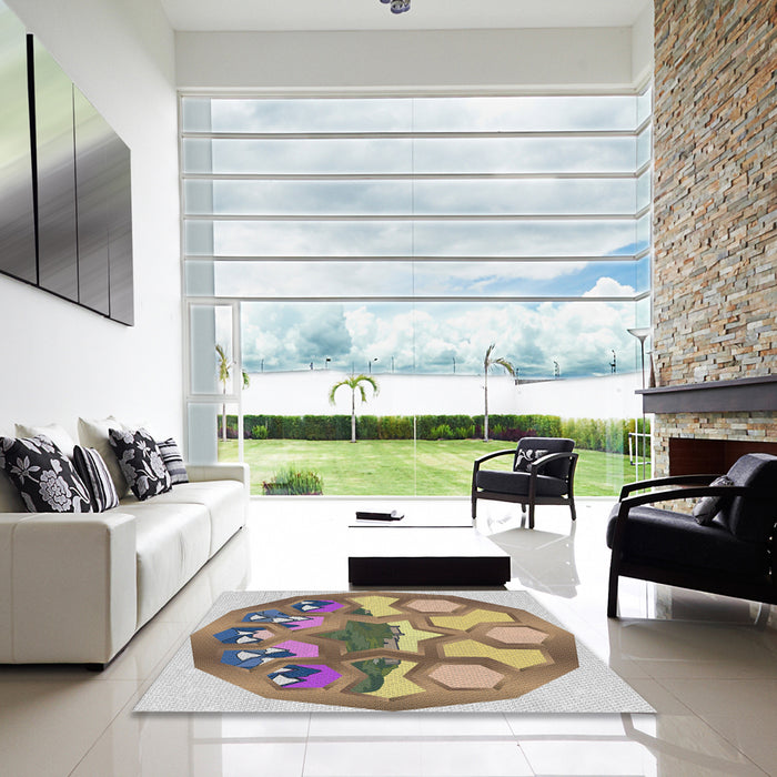Square Patterned Brown Novelty Rug in a Living Room, pat1613