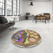 Round Machine Washable Transitional Brown Rug in a Office, wshpat1613