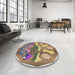 Round Patterned Brown Novelty Rug in a Office, pat1613