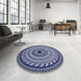 Round Patterned Blue Rug in a Office, pat1614blu