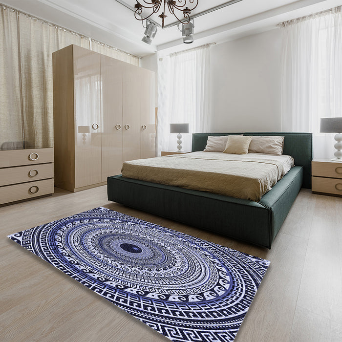 Round Machine Washable Transitional Blue Rug in a Office, wshpat1614blu