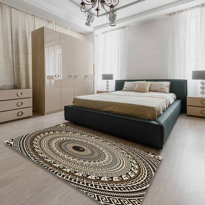 Patterned Midnight Gray Rug in a Bedroom, pat1614brn