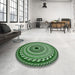 Round Patterned Pastel Green Rug in a Office, pat1614grn