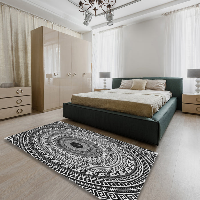 Patterned Charcoal Black Rug in a Bedroom, pat1614gry