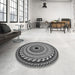 Round Patterned Charcoal Black Rug in a Office, pat1614gry