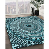 Patterned Deep Teal Green Rug, pat1614lblu