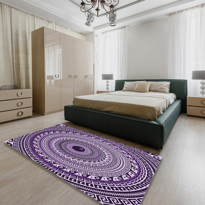 Round Machine Washable Transitional Dark Purple Rug in a Office, wshpat1614pur