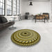 Round Patterned Black Brown Rug in a Office, pat1614yw