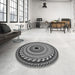 Round Patterned Mid Gray Novelty Rug in a Office, pat1614