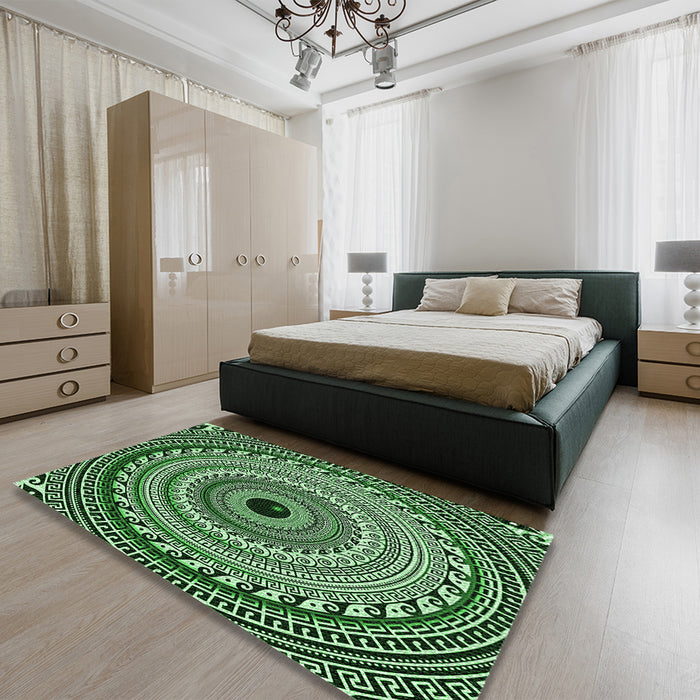 Round Machine Washable Transitional Pastel Green Rug in a Office, wshpat1615grn