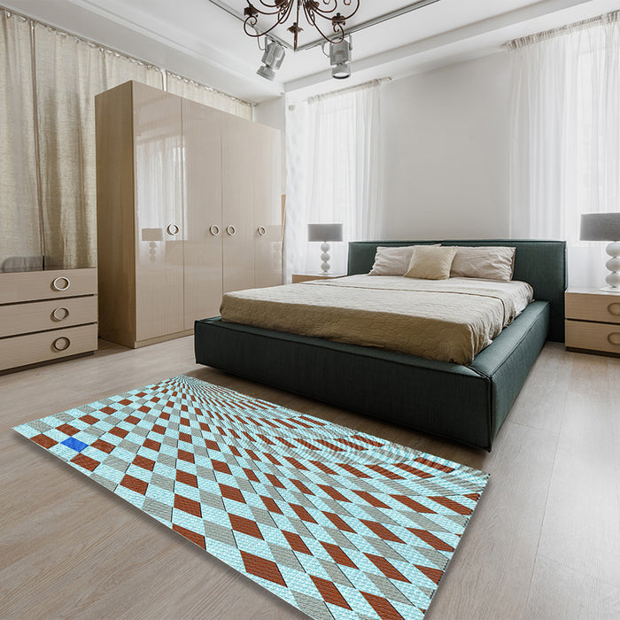 Round Machine Washable Transitional Blue Rug in a Office, wshpat1616lblu