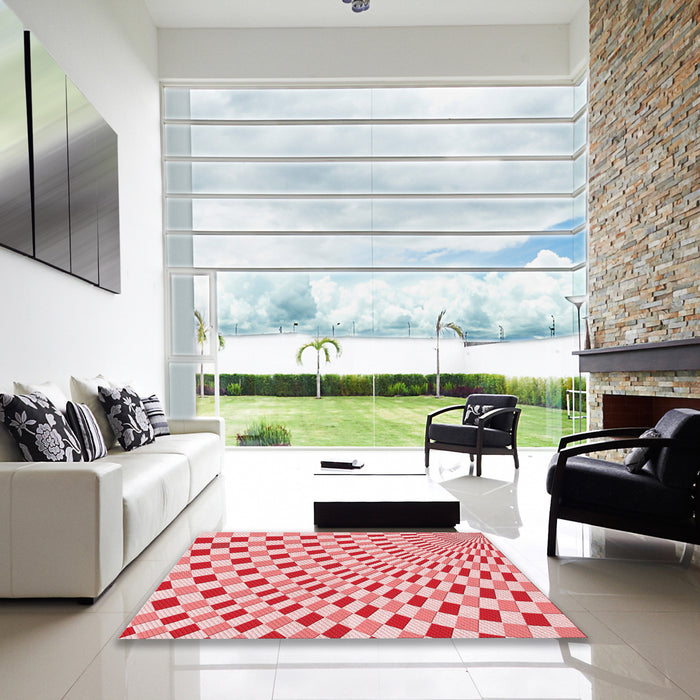 Machine Washable Transitional Deep Rose Pink Rug in a Kitchen, wshpat1616rd