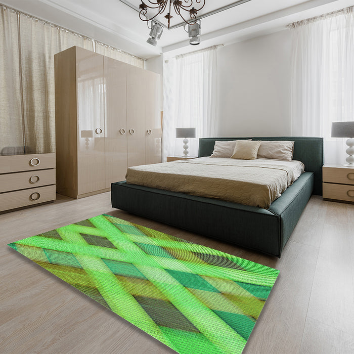 Round Machine Washable Transitional Emerald Green Rug in a Office, wshpat1617grn