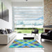 Machine Washable Transitional Green Rug in a Kitchen, wshpat1617lblu