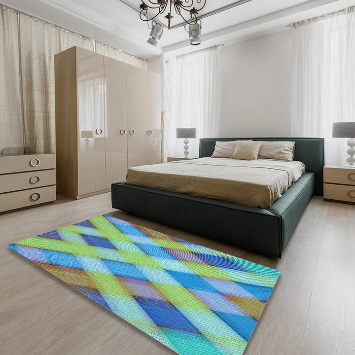 Round Machine Washable Transitional Green Rug in a Office, wshpat1617lblu