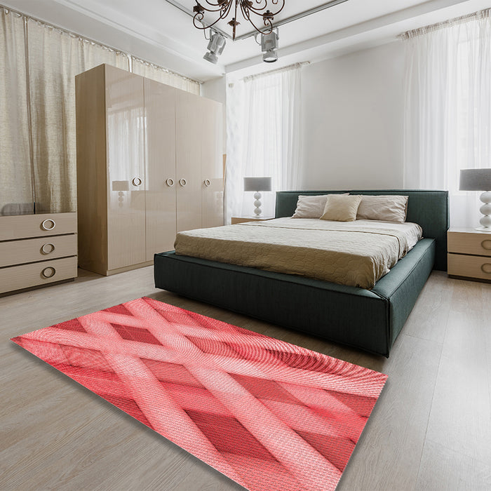 Round Machine Washable Transitional Ruby Red Rug in a Office, wshpat1617rd
