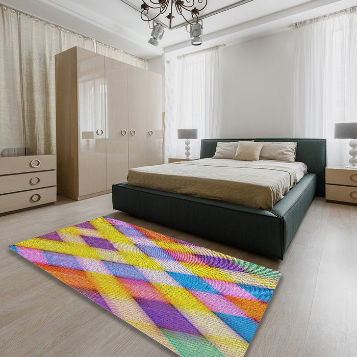 Patterned Raspberry Purple Abstract Machine Washable Rug in a Bedroom, wshpat1617