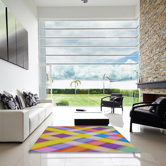 Square Patterned Raspberry Purple Abstract Machine Washable Rug in a Living Room, wshpat1617