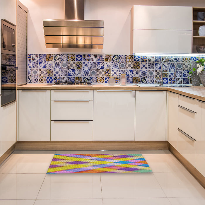 Patterned Raspberry Purple Abstract Machine Washable Rug in a Kitchen, wshpat1617