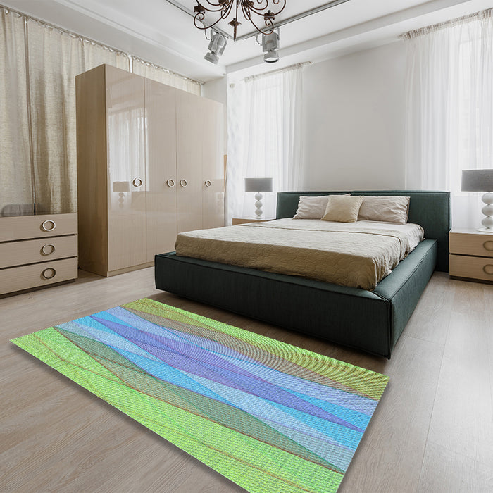 Round Machine Washable Transitional Green Rug in a Office, wshpat1618lblu