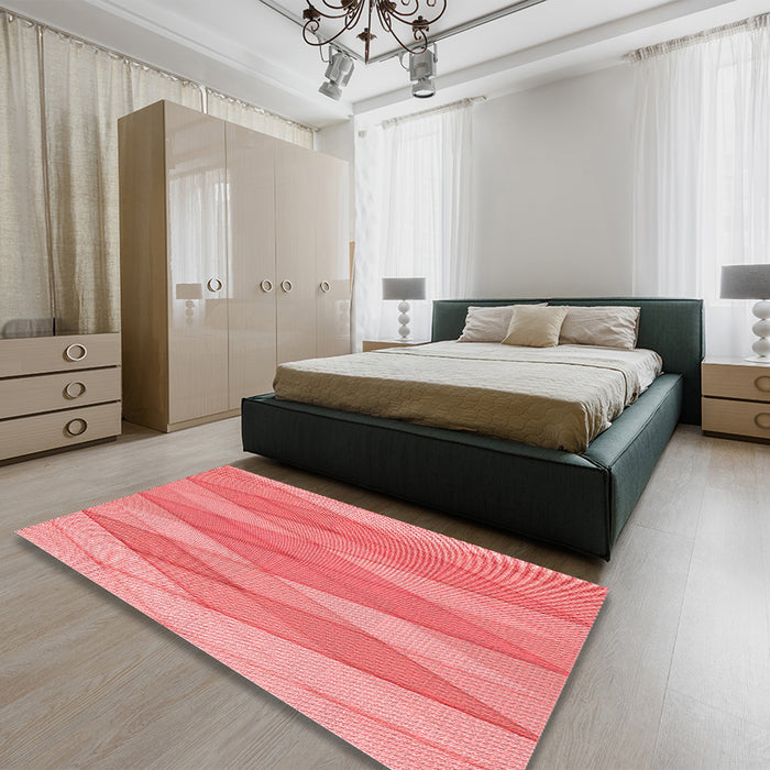 Round Machine Washable Transitional Light Coral Pink Rug in a Office, wshpat1618rd