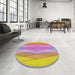 Round Patterned Dark Pink Abstract Machine Washable Rug in a Office, wshpat1618