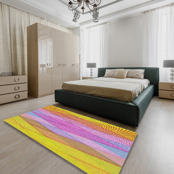 Patterned Dark Pink Abstract Machine Washable Rug in a Bedroom, wshpat1618
