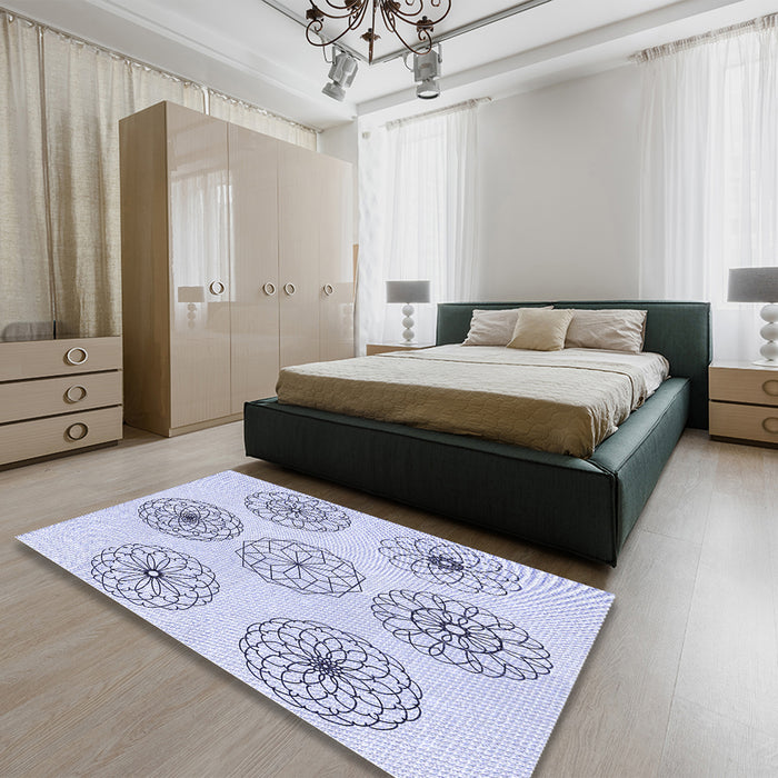 Patterned Lavender Blue Rug in a Bedroom, pat1619blu