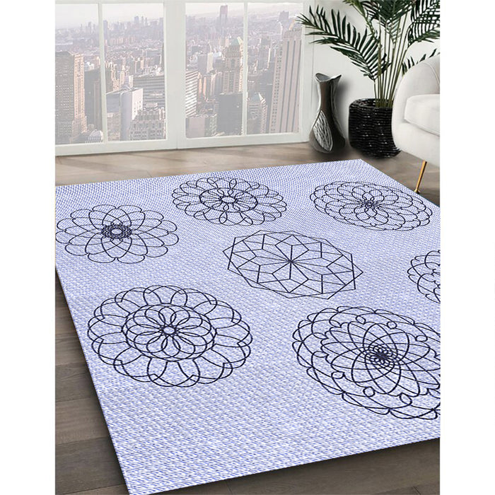 Patterned Lavender Blue Rug in Family Room, pat1619blu