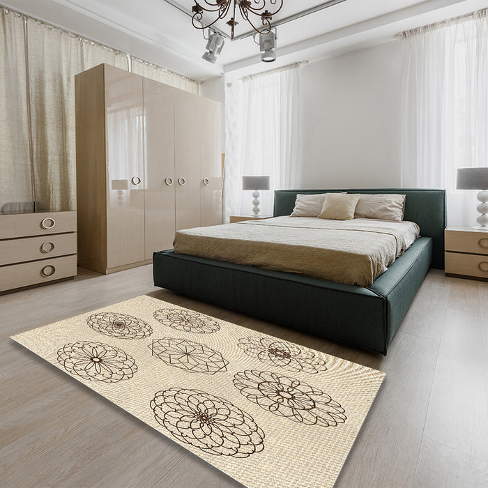 Patterned Peru Brown Rug in a Bedroom, pat1619brn