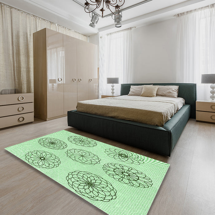 Patterned Mint Green Rug in a Bedroom, pat1619grn